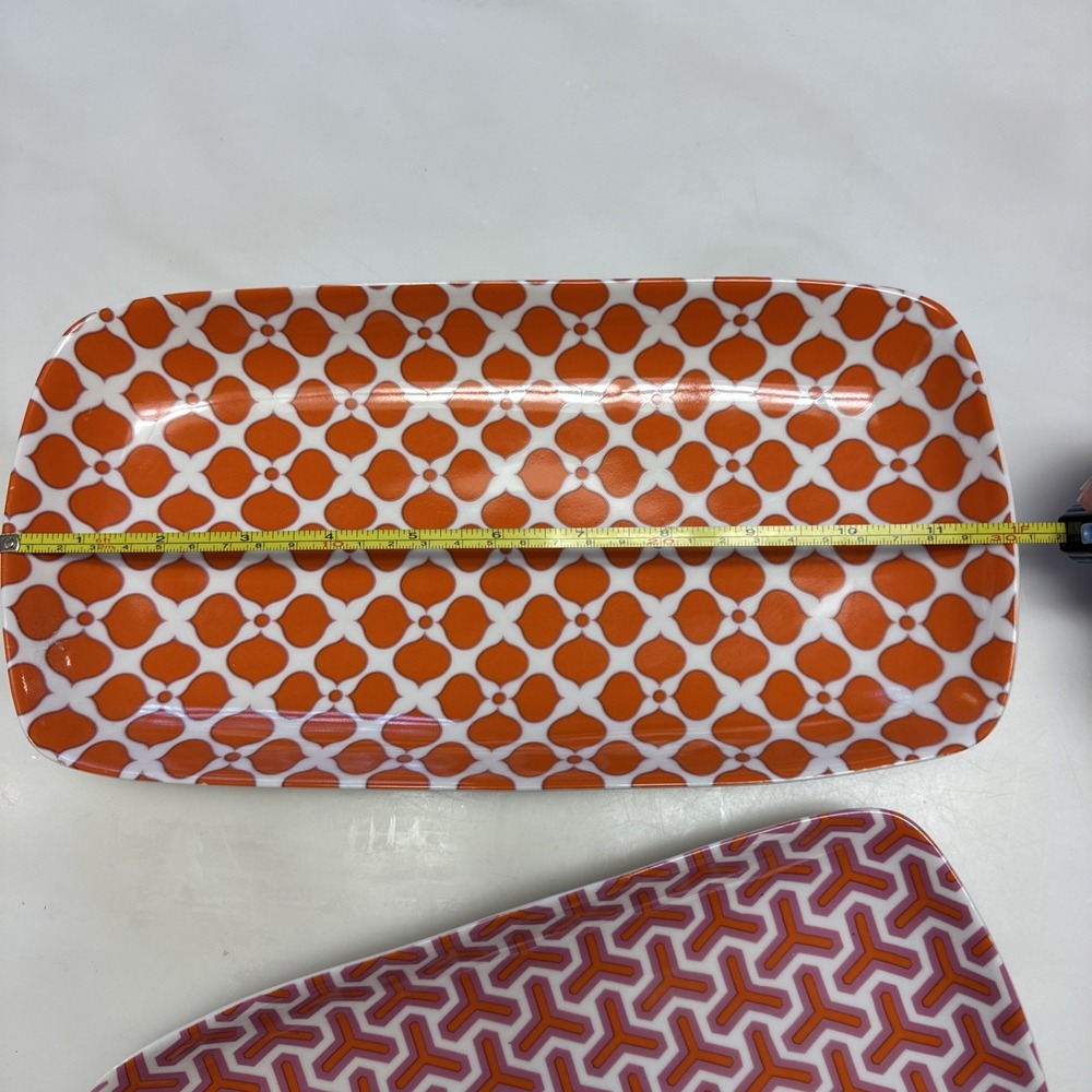Jonathan Adler Geometric Pair Of Serving Platters In Orange And Pink Retro Funky - Picture 10 of 11